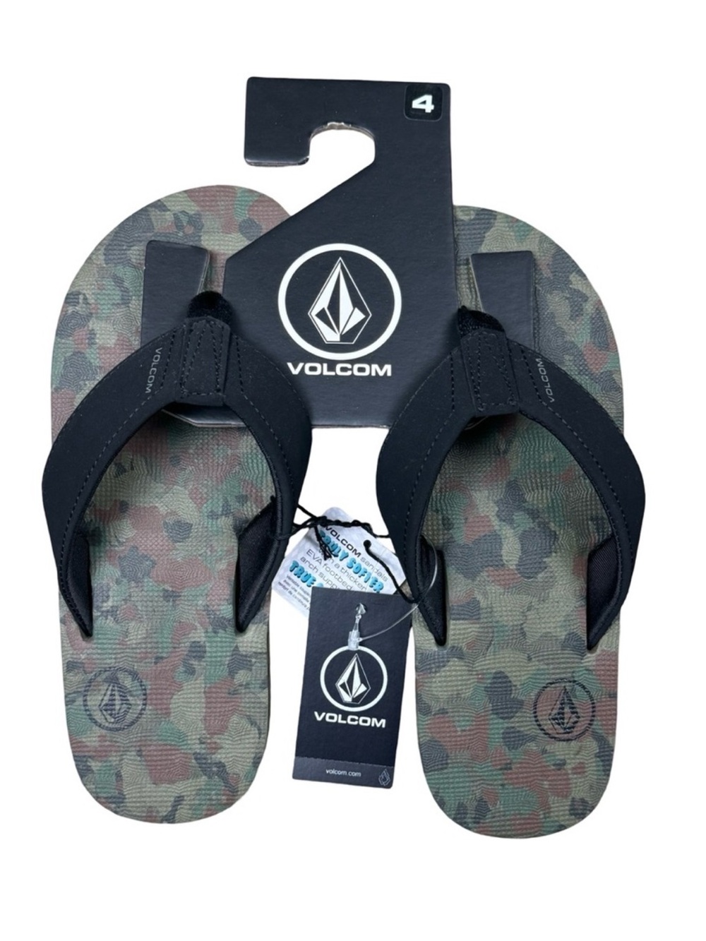 Volcom Kids Camo Flip Flops in Green and Black